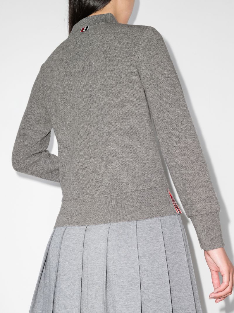 Grey Long Sleeve Cashmere Polo Shirt