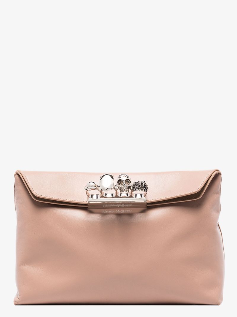 Pink Four Ring Leather Clutch Bag