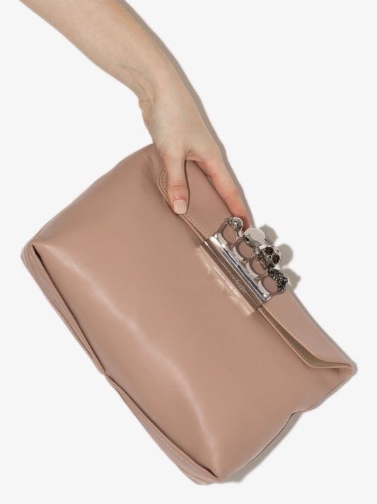 Pink Four Ring Leather Clutch Bag