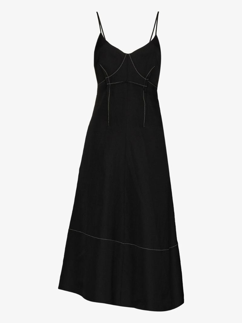 Contrast-stitching V-neck Midi Dress