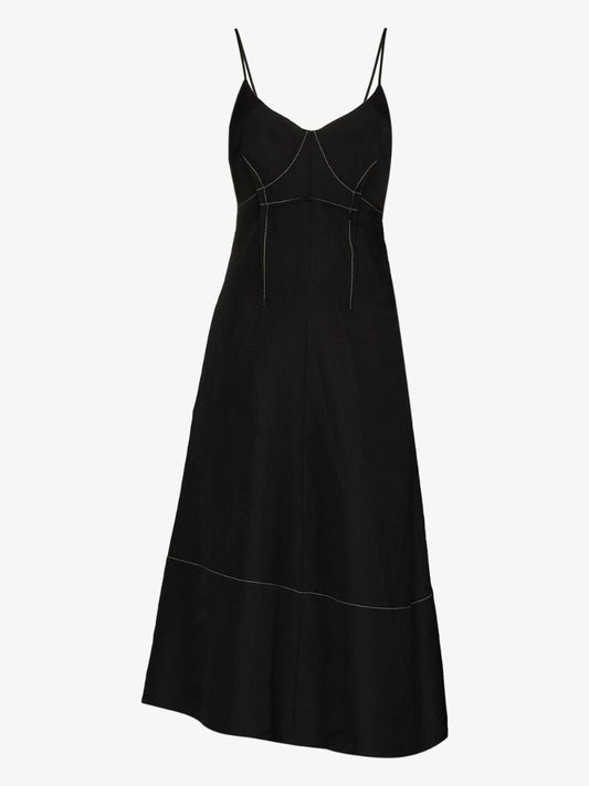 Contrast-stitching V-neck Midi Dress