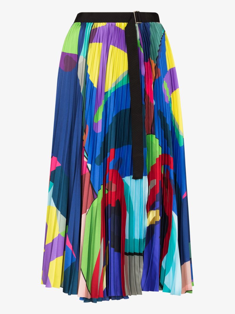 X Kaws Abstract Print Pleated Midi Skirt