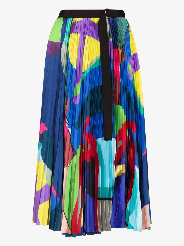 X Kaws Abstract Print Pleated Midi Skirt