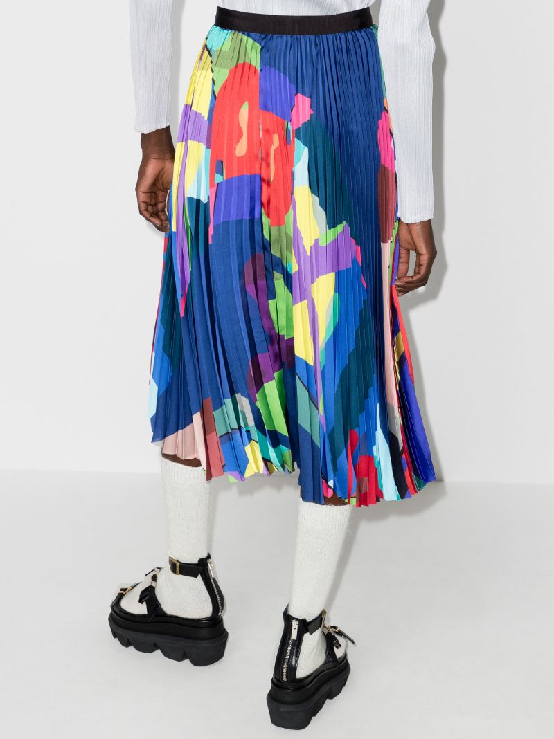 X Kaws Abstract Print Pleated Midi Skirt