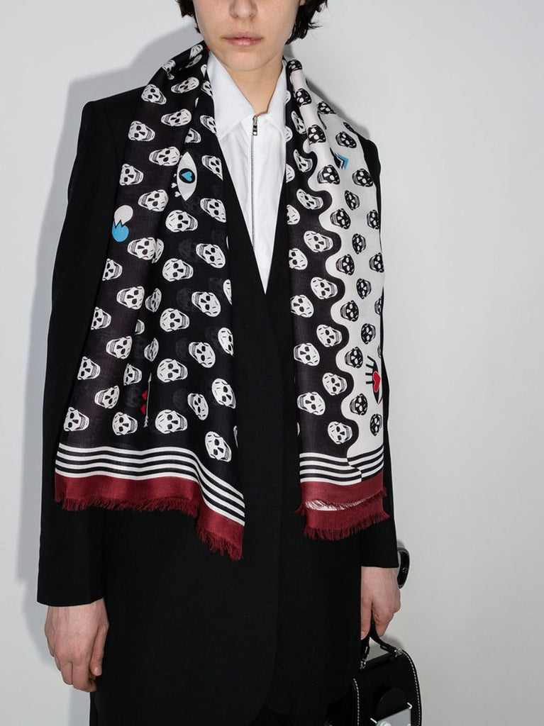 Multicoloured Skull Print Scarf