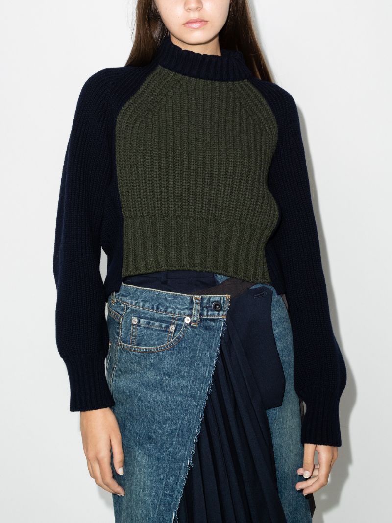 Two Tone Cropped Turtleneck Sweater