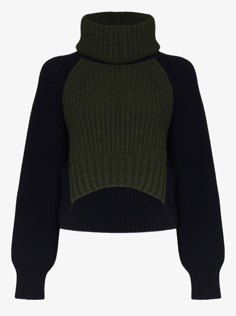 Two Tone Cropped Turtleneck Sweater