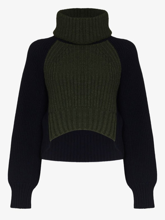Two Tone Cropped Turtleneck Sweater