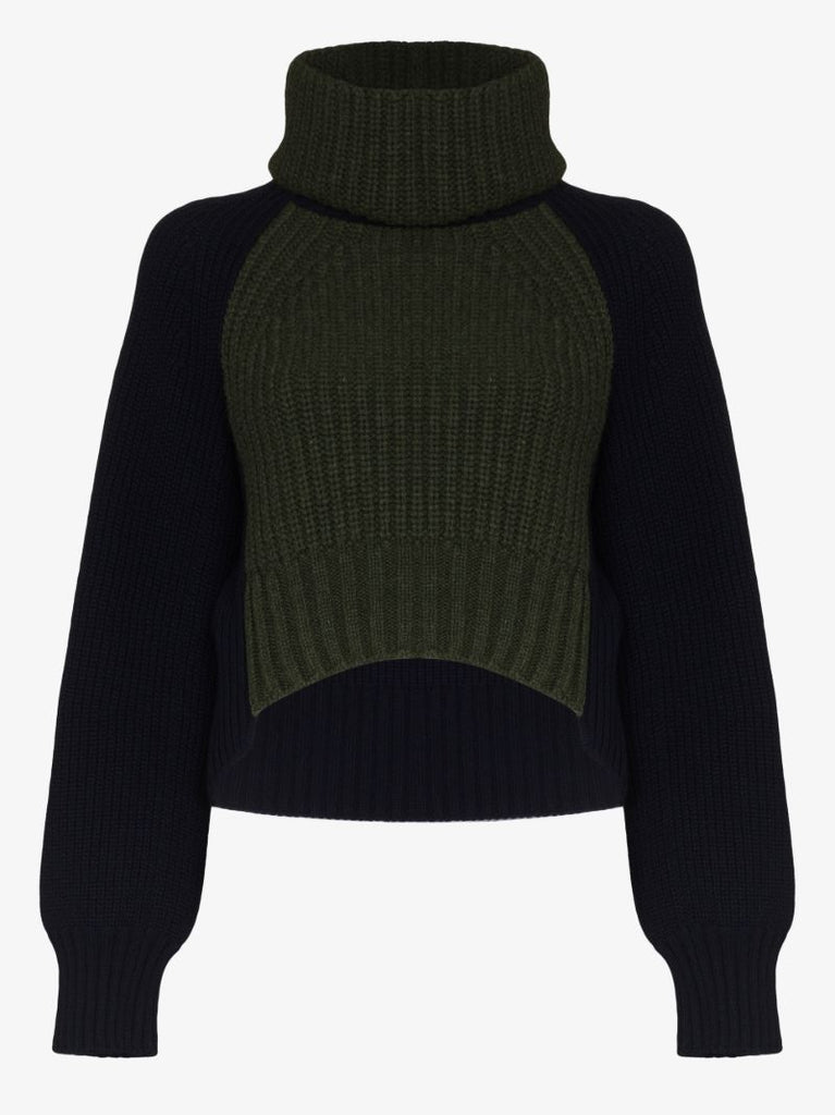 Two Tone Cropped Turtleneck Sweater