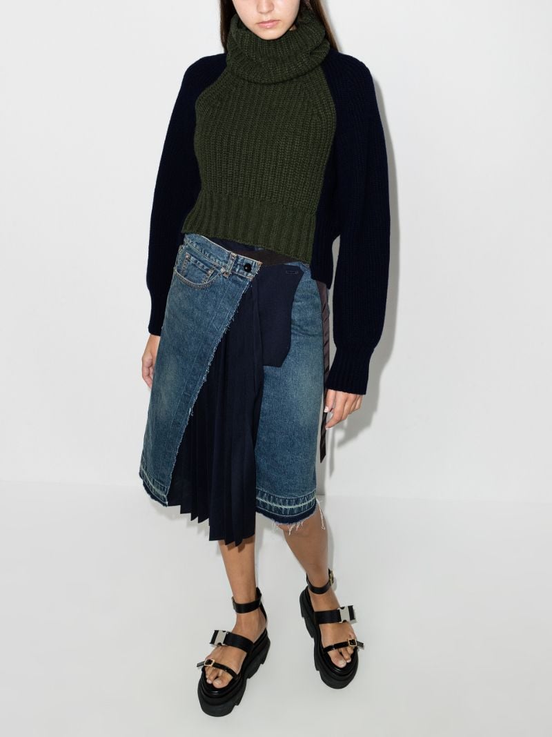 Two Tone Cropped Turtleneck Sweater