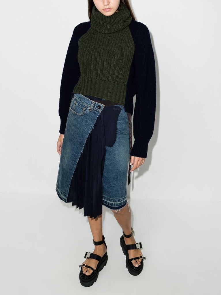 Two Tone Cropped Turtleneck Sweater