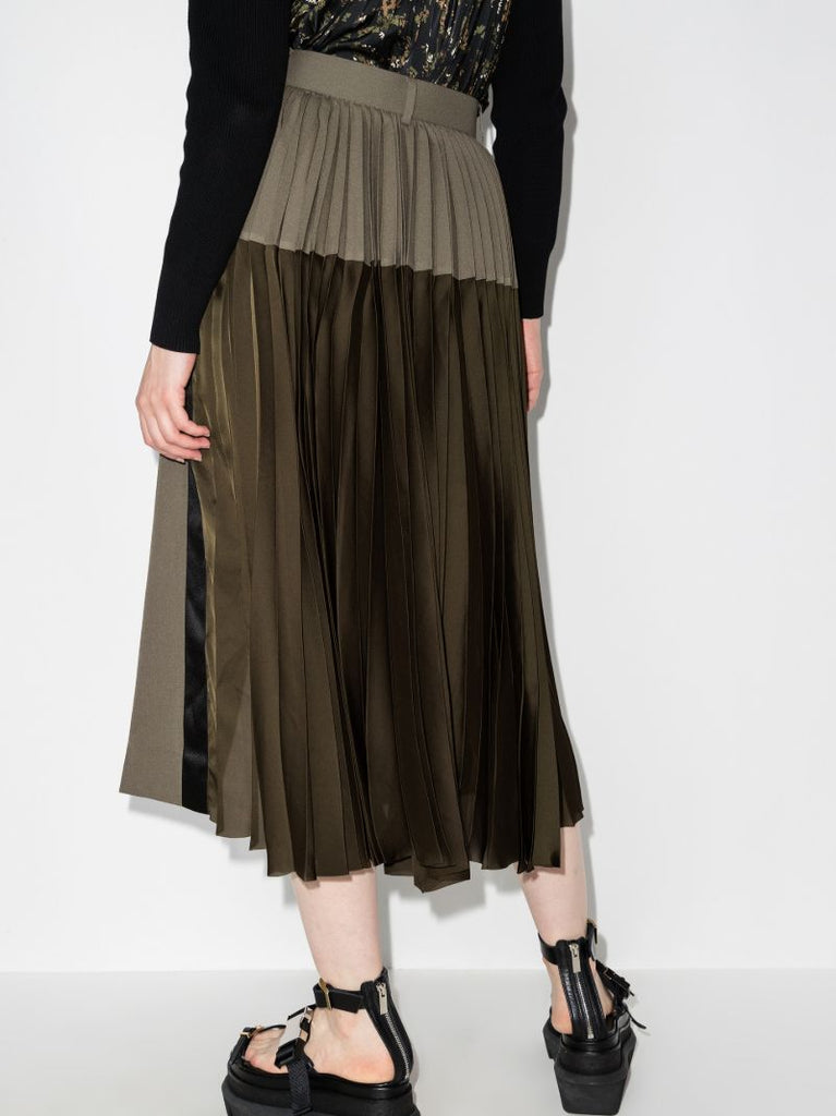 Panelled Pleated Wool Skirt