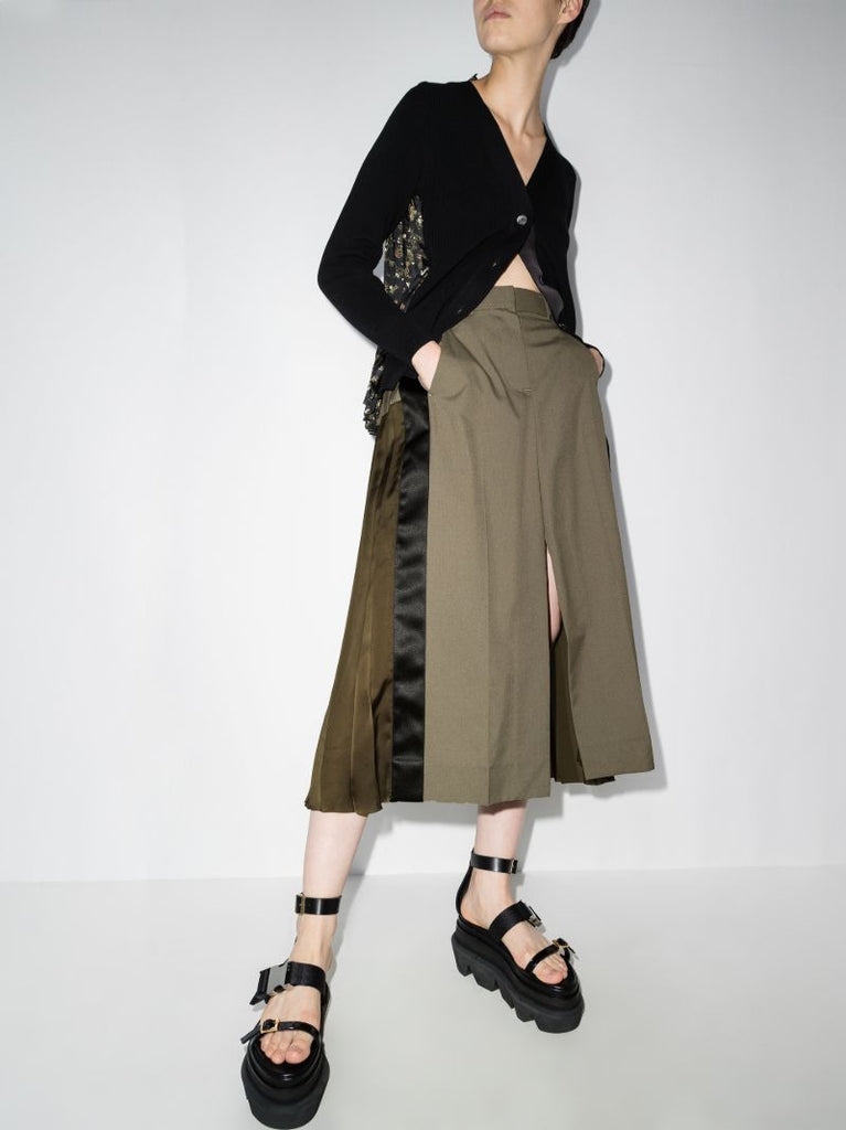 Panelled Pleated Wool Skirt