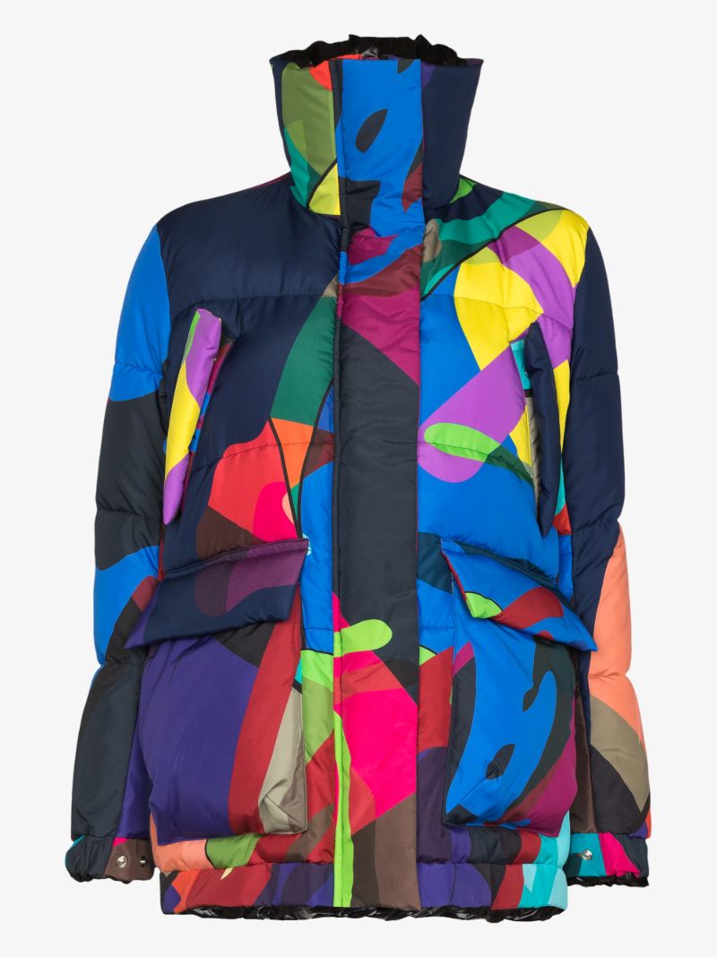 X Kaws Abstract Print Puffer Jacket