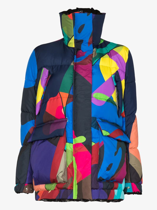 X Kaws Abstract Print Puffer Jacket