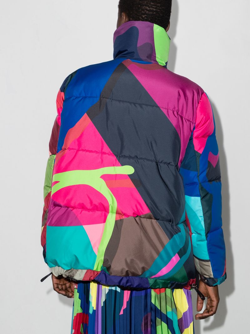 X Kaws Abstract Print Puffer Jacket