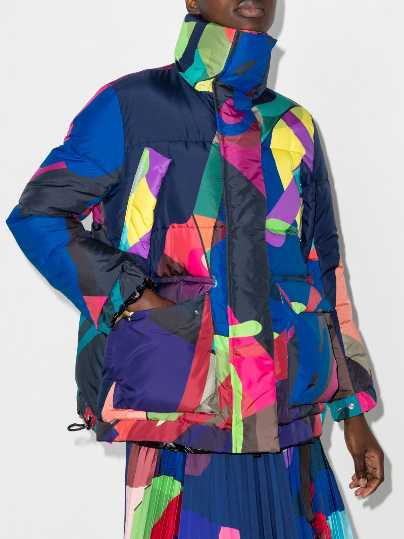 X Kaws Abstract Print Puffer Jacket