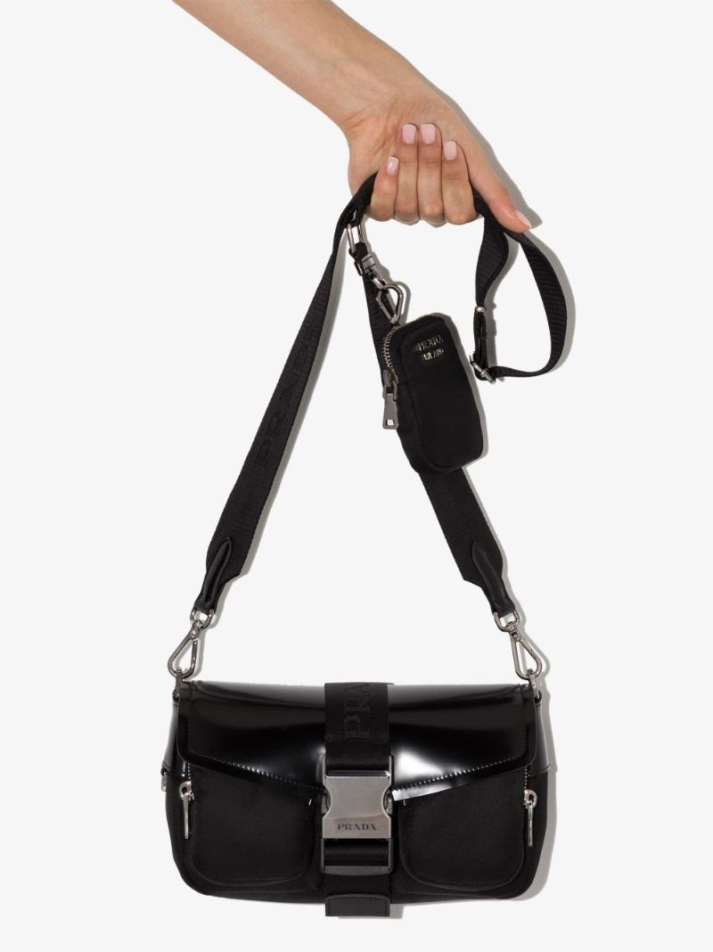 Black Leather and Nylon Shoulder Bag