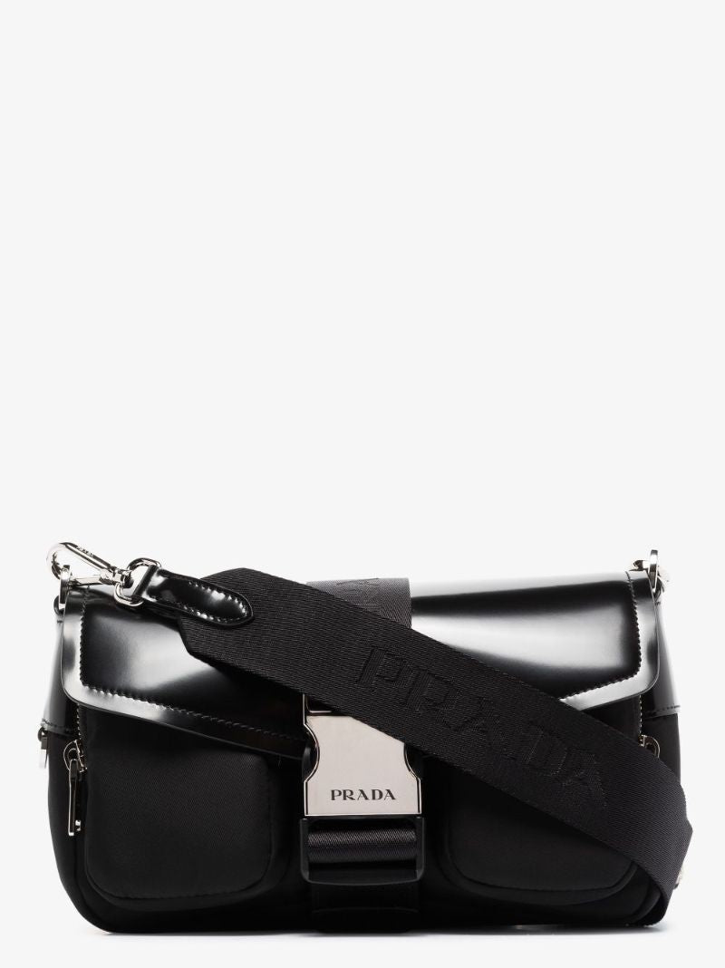 Black Leather and Nylon Shoulder Bag
