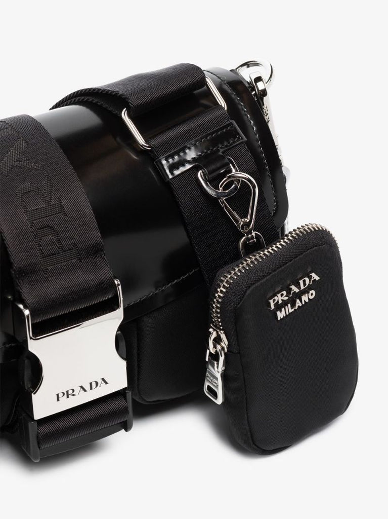 Black Leather and Nylon Shoulder Bag