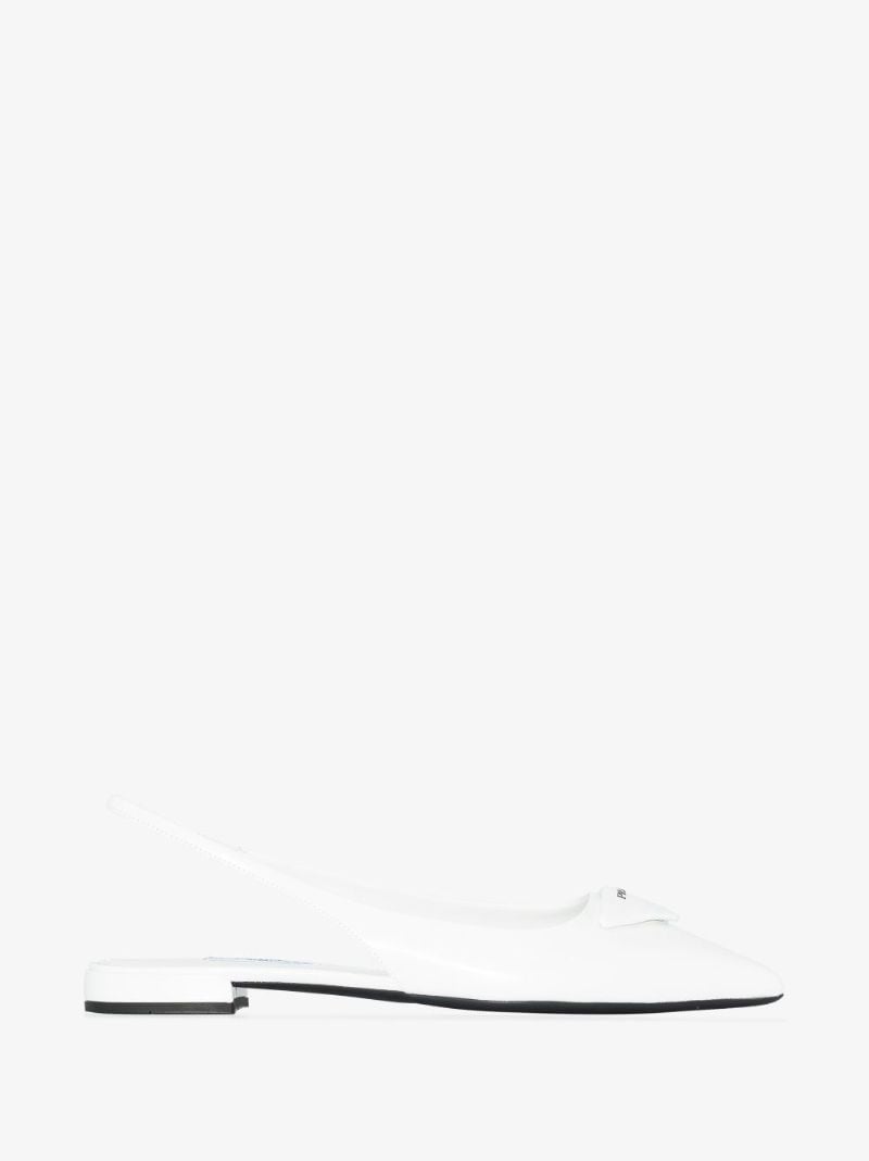 White Logo Plaque Slingback Leather Pumps