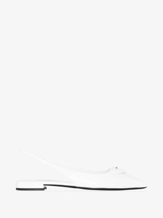 White Logo Plaque Slingback Leather Pumps
