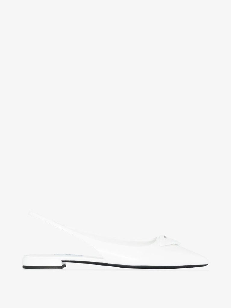 White Logo Plaque Slingback Leather Pumps