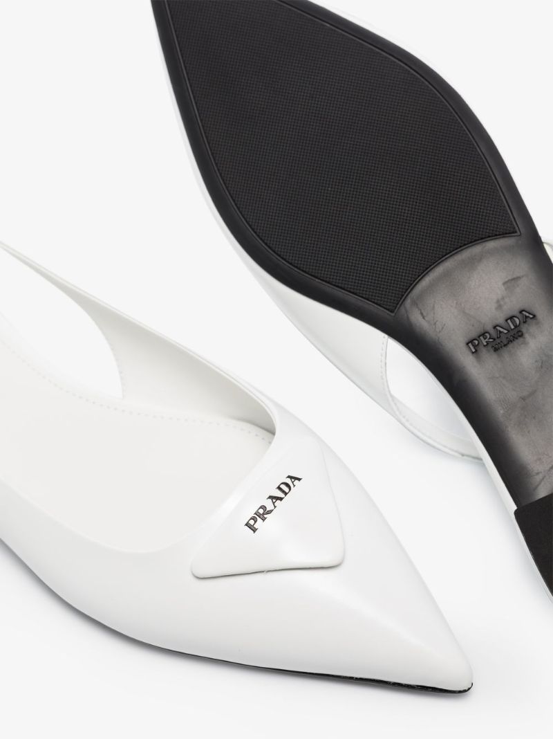 White Logo Plaque Slingback Leather Pumps
