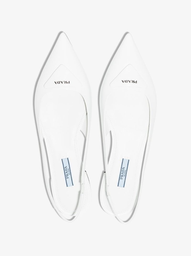White Logo Plaque Slingback Leather Pumps