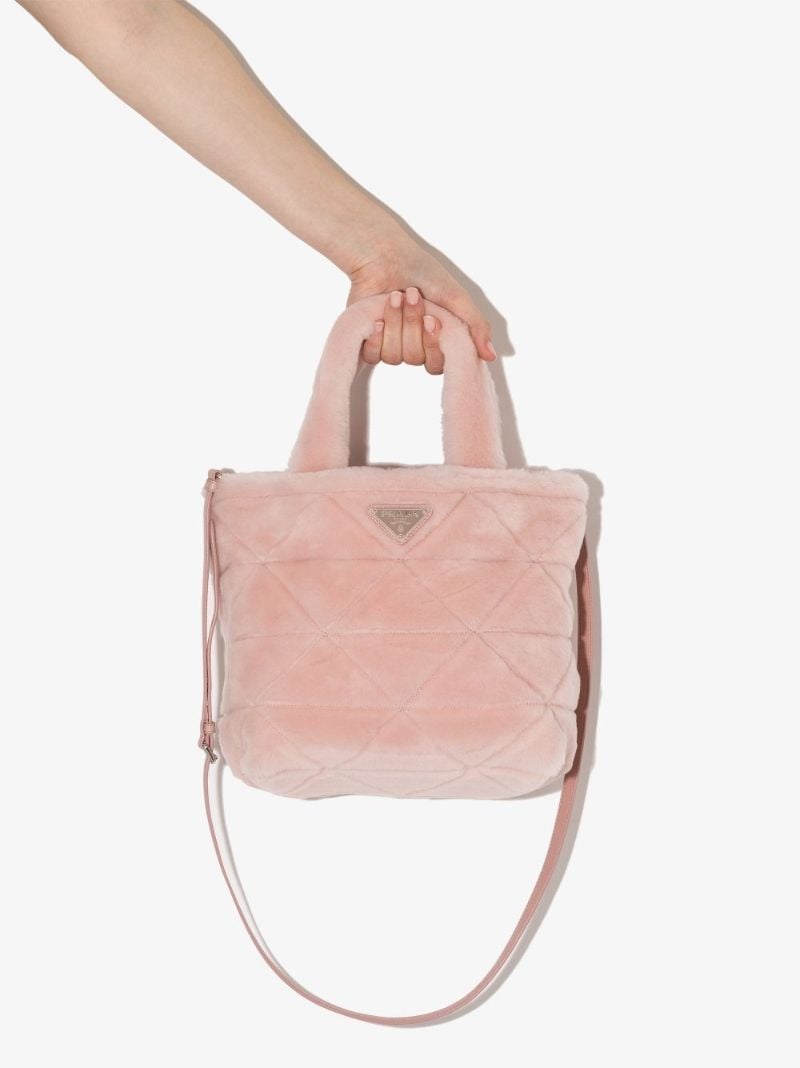 Pink Shearling Logo Shoulder Bag
