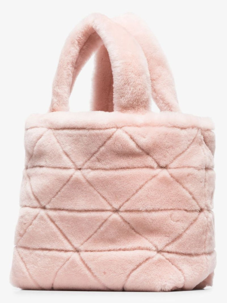 Pink Shearling Logo Shoulder Bag