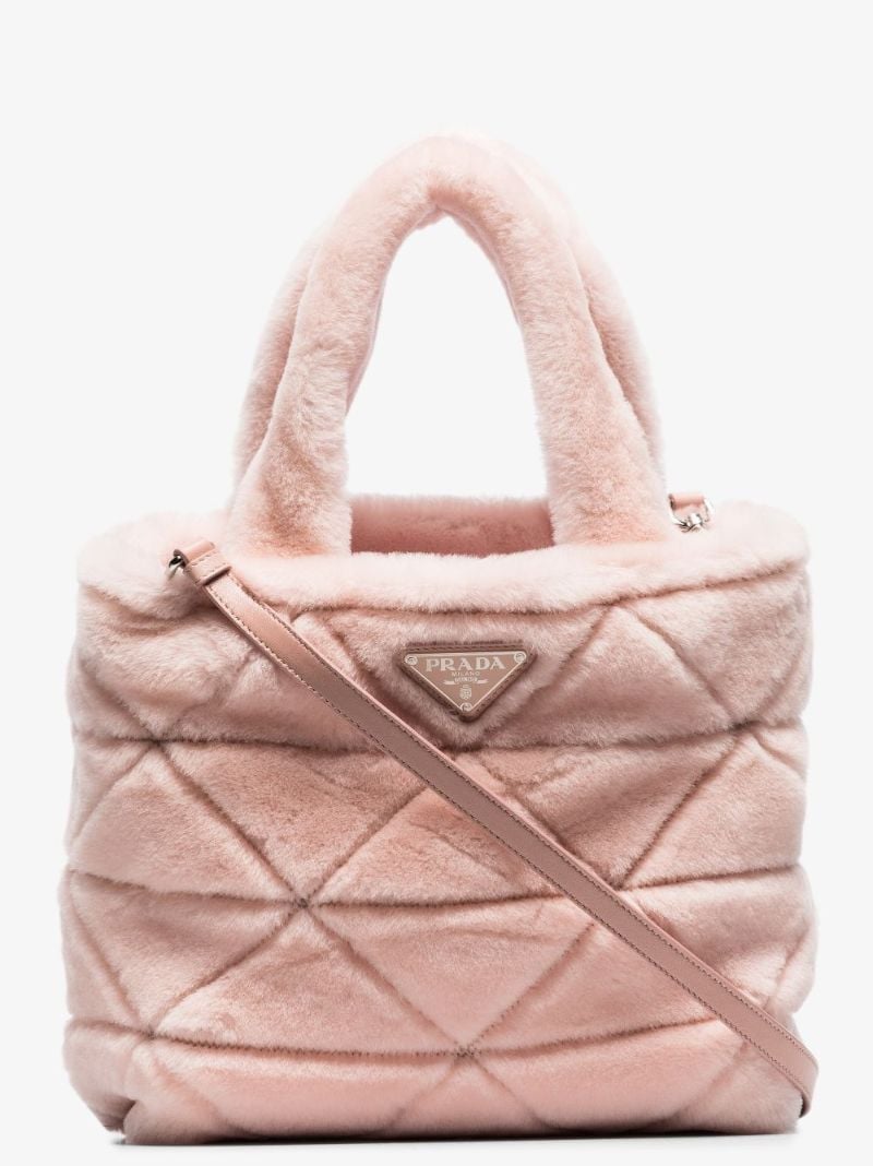 Pink Shearling Logo Shoulder Bag