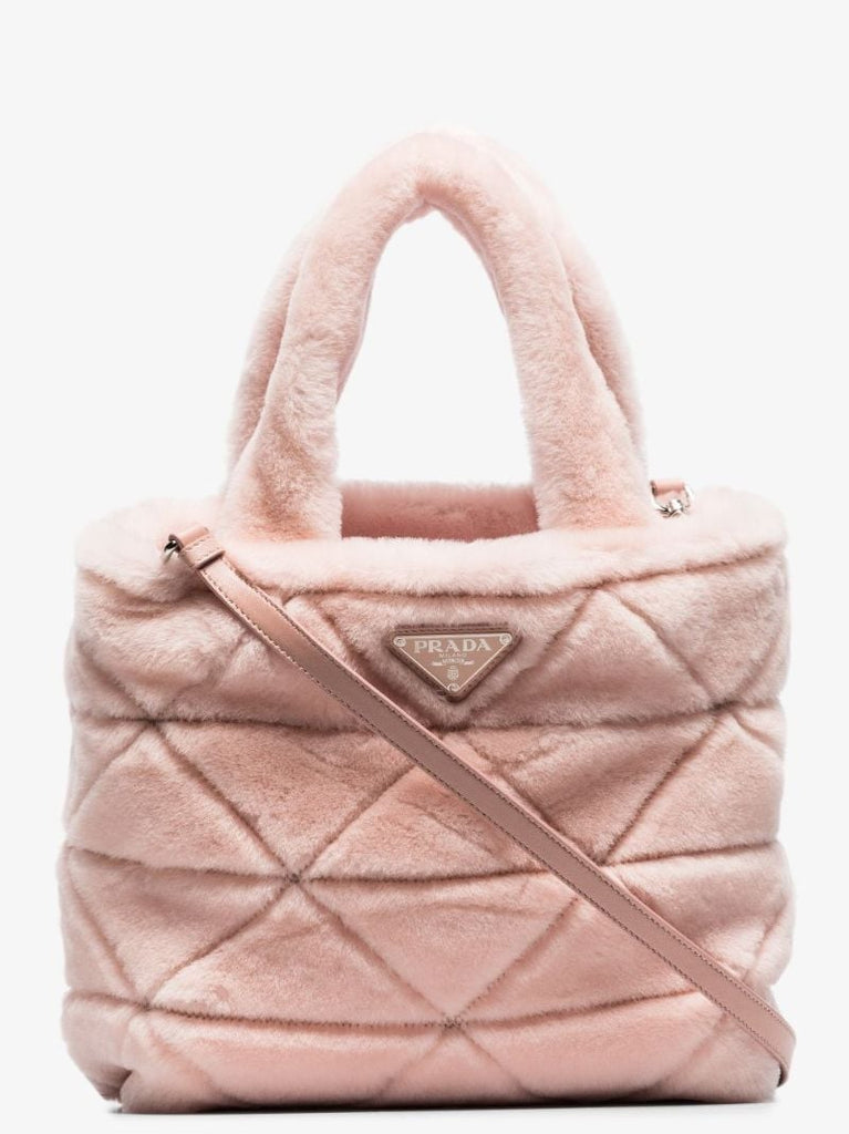 Pink Shearling Logo Shoulder Bag