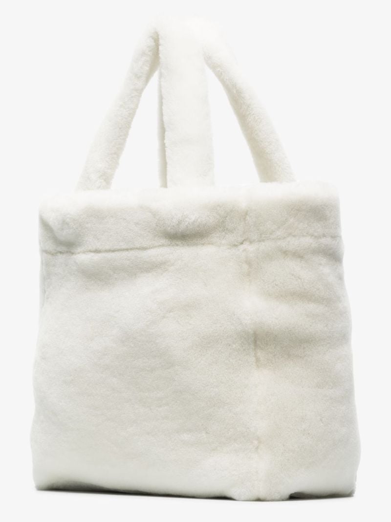 White Shearling Logo Tote Bag