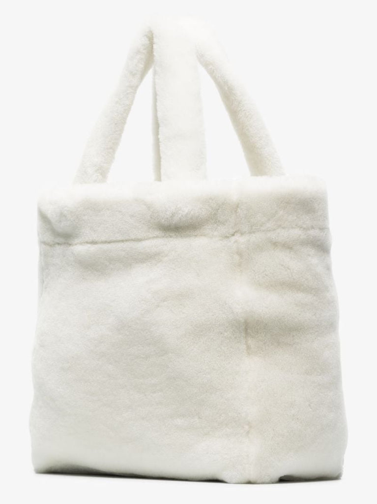 White Shearling Logo Tote Bag