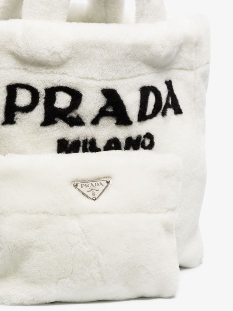 White Shearling Logo Tote Bag