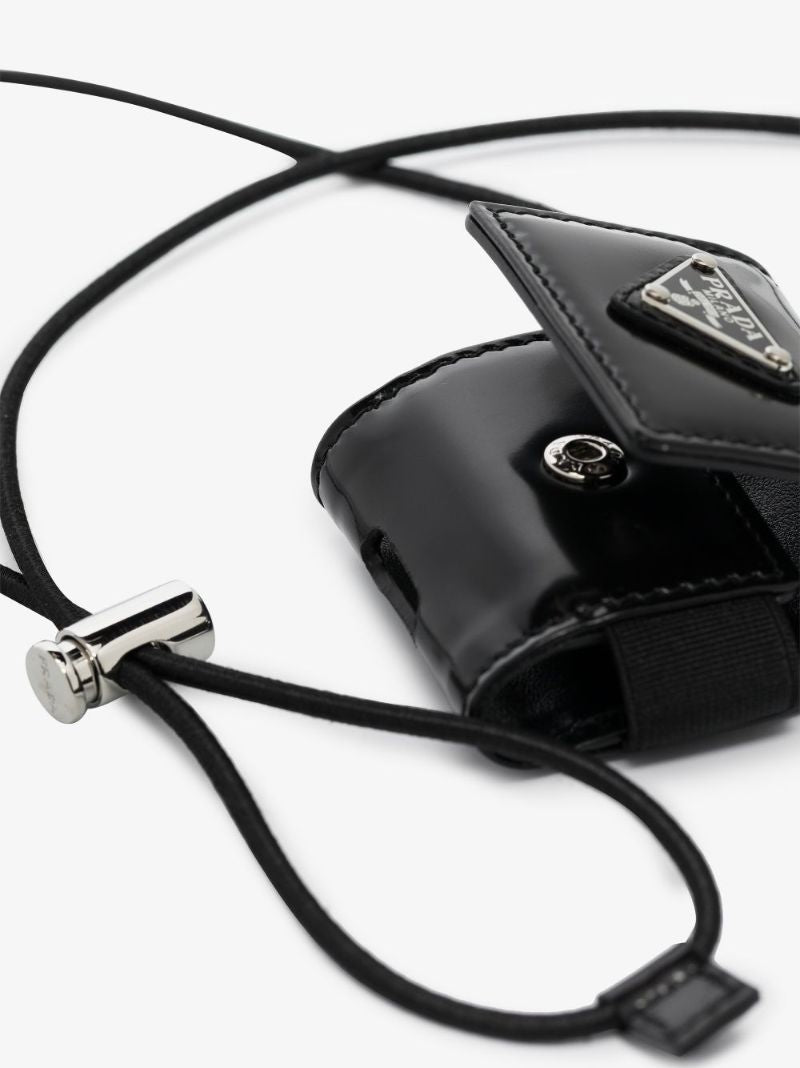 Black Logo Plaque Leather Airpods Case