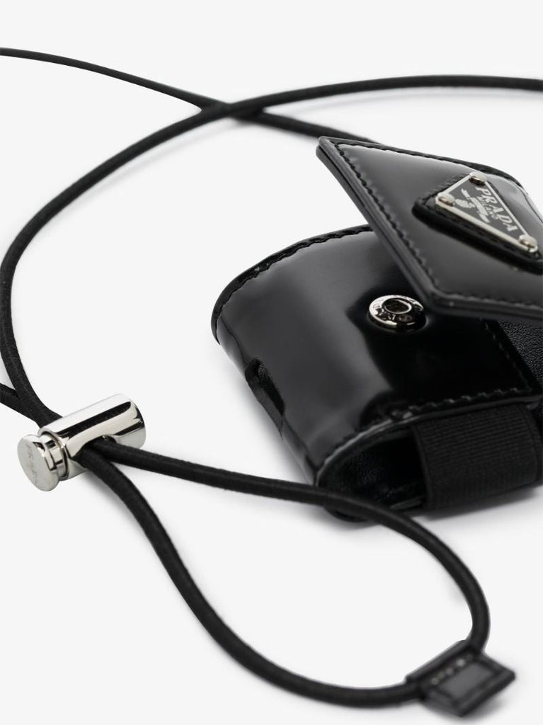 Black Logo Plaque Leather Airpods Case