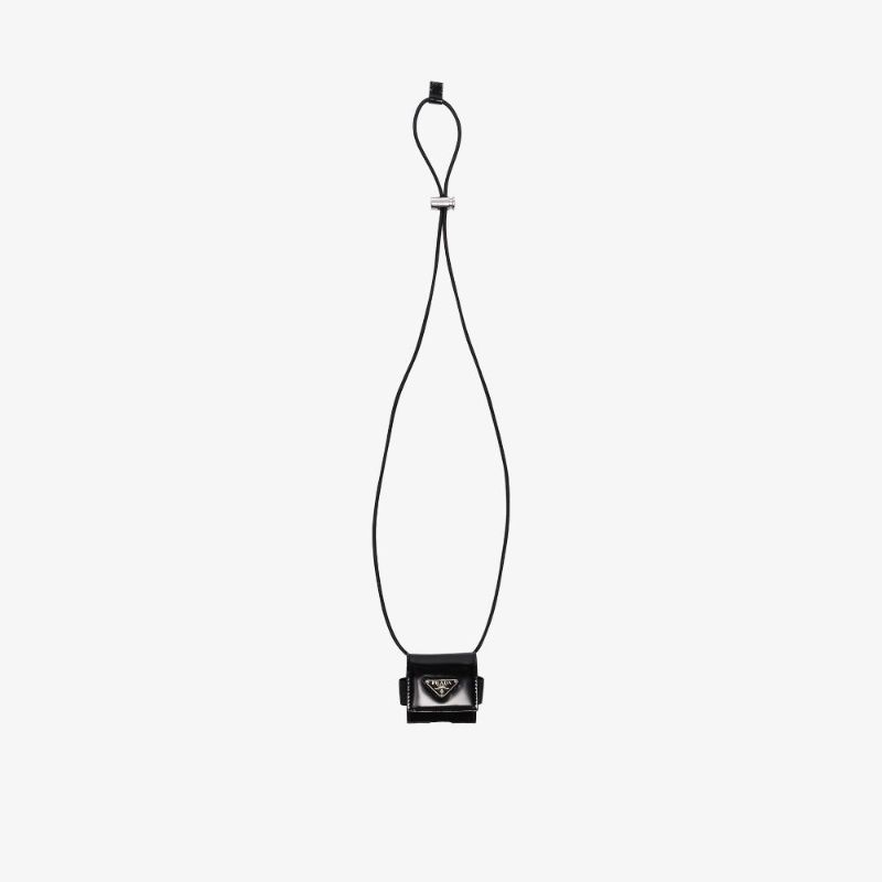 Black Logo Plaque Leather Airpods Case