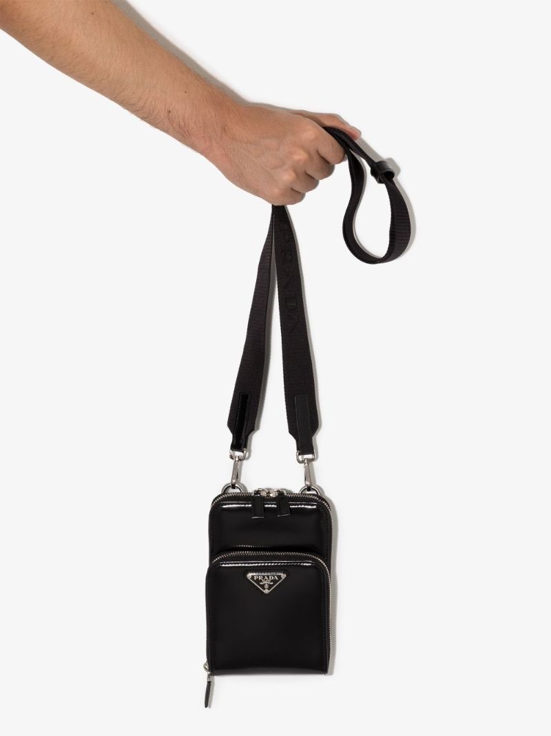 Black Logo Plaque Leather Phone Case