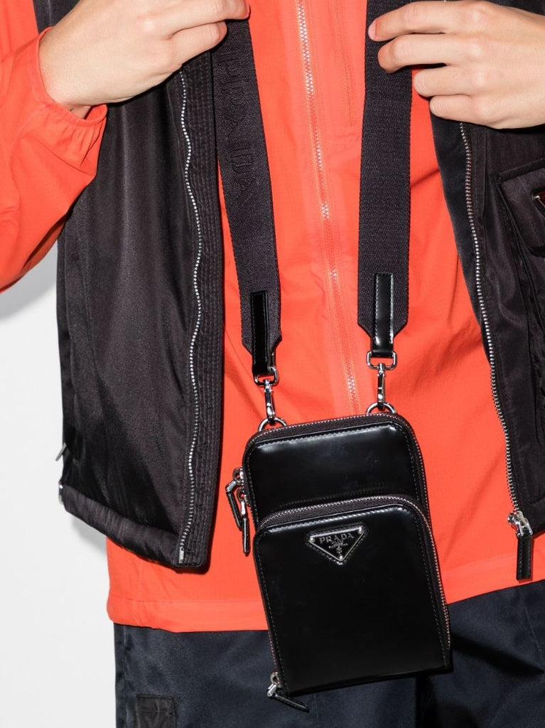 Black Logo Plaque Leather Phone Case