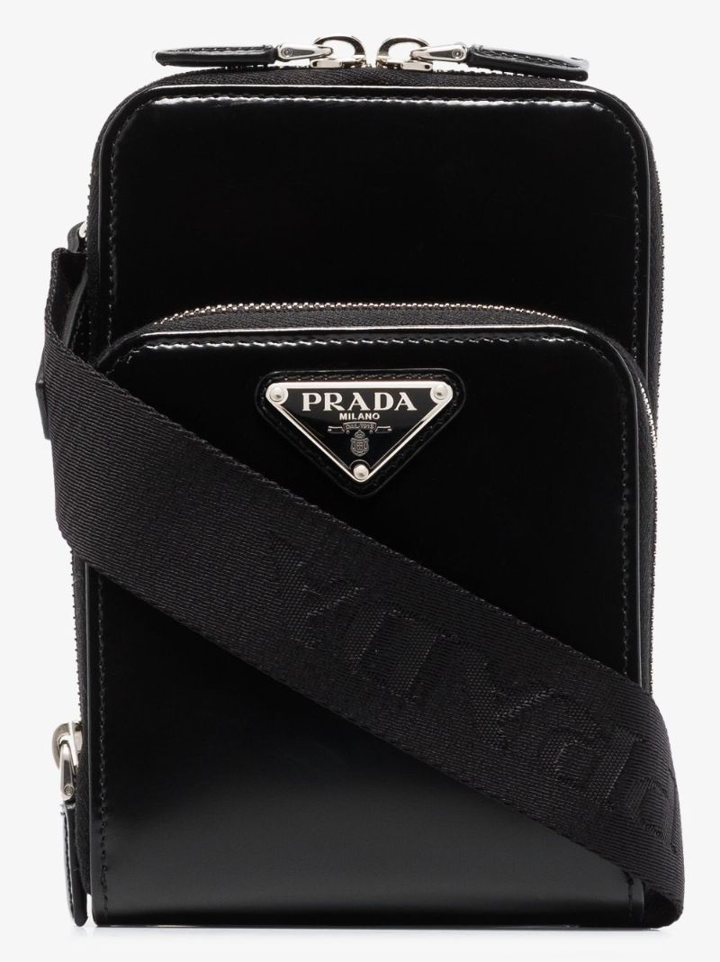 Black Logo Plaque Leather Phone Case