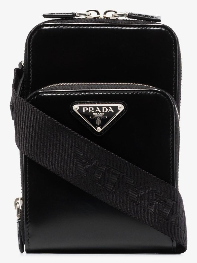 Black Logo Plaque Leather Phone Case