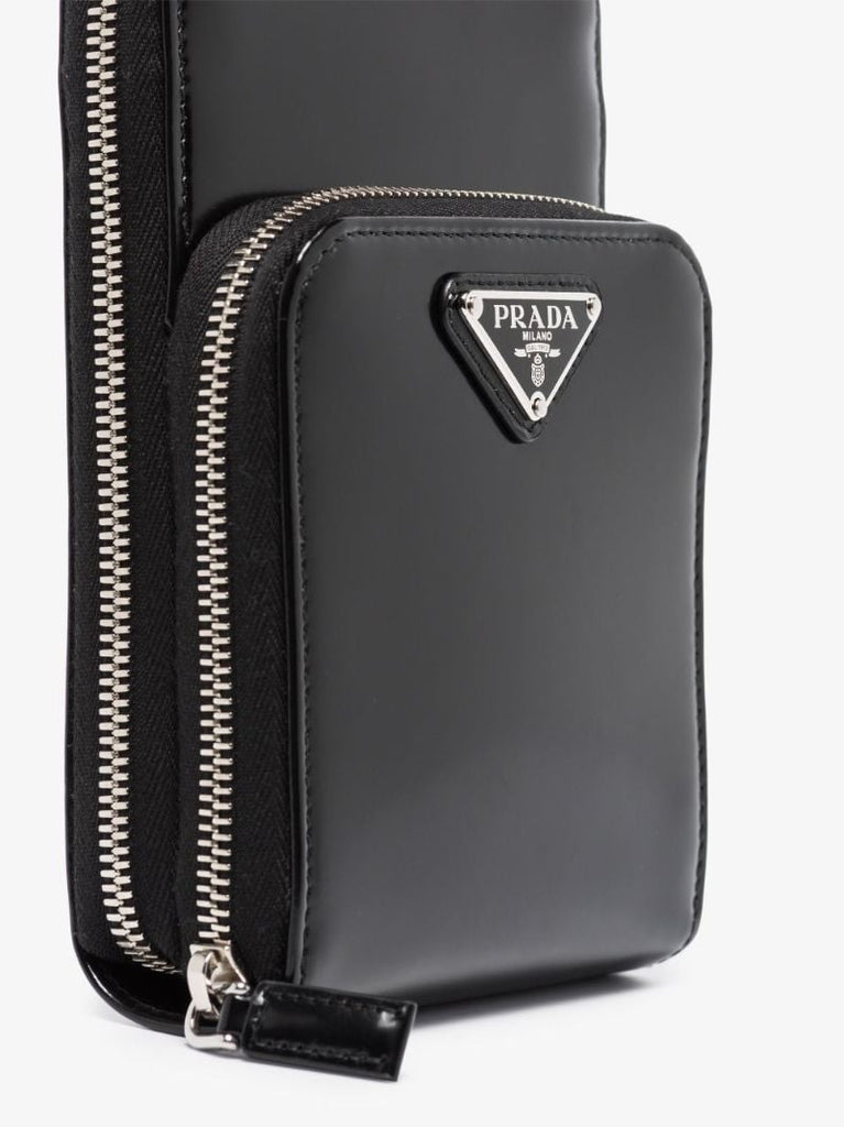 Black Logo Plaque Leather Phone Case