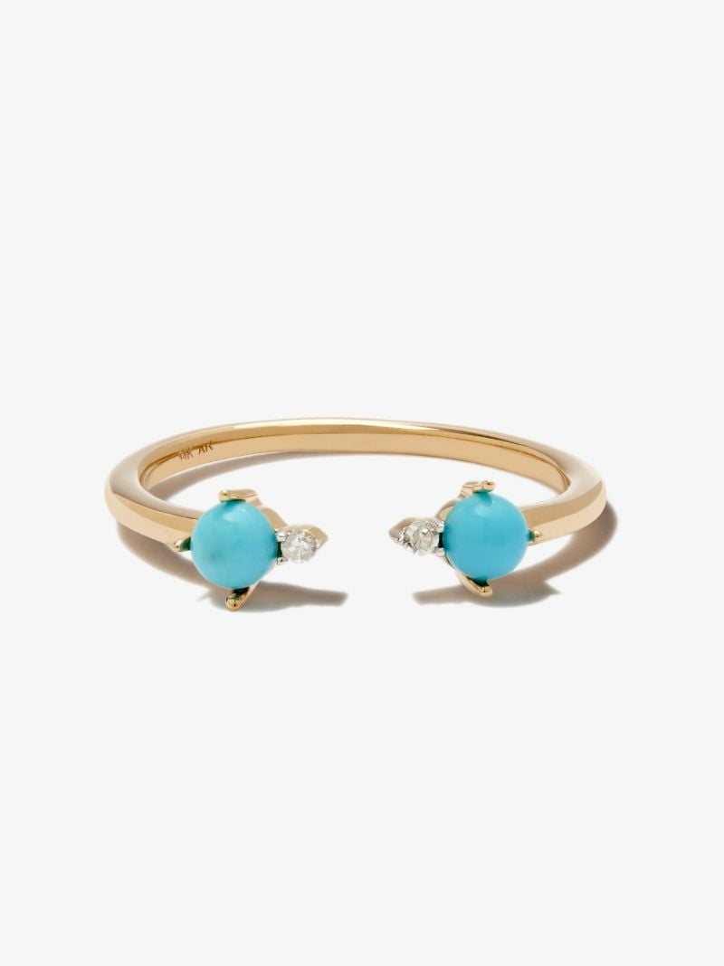 14k Yellow Gold Turquoise and Diamond Ring