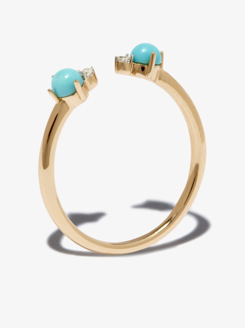 14k Yellow Gold Turquoise and Diamond Ring