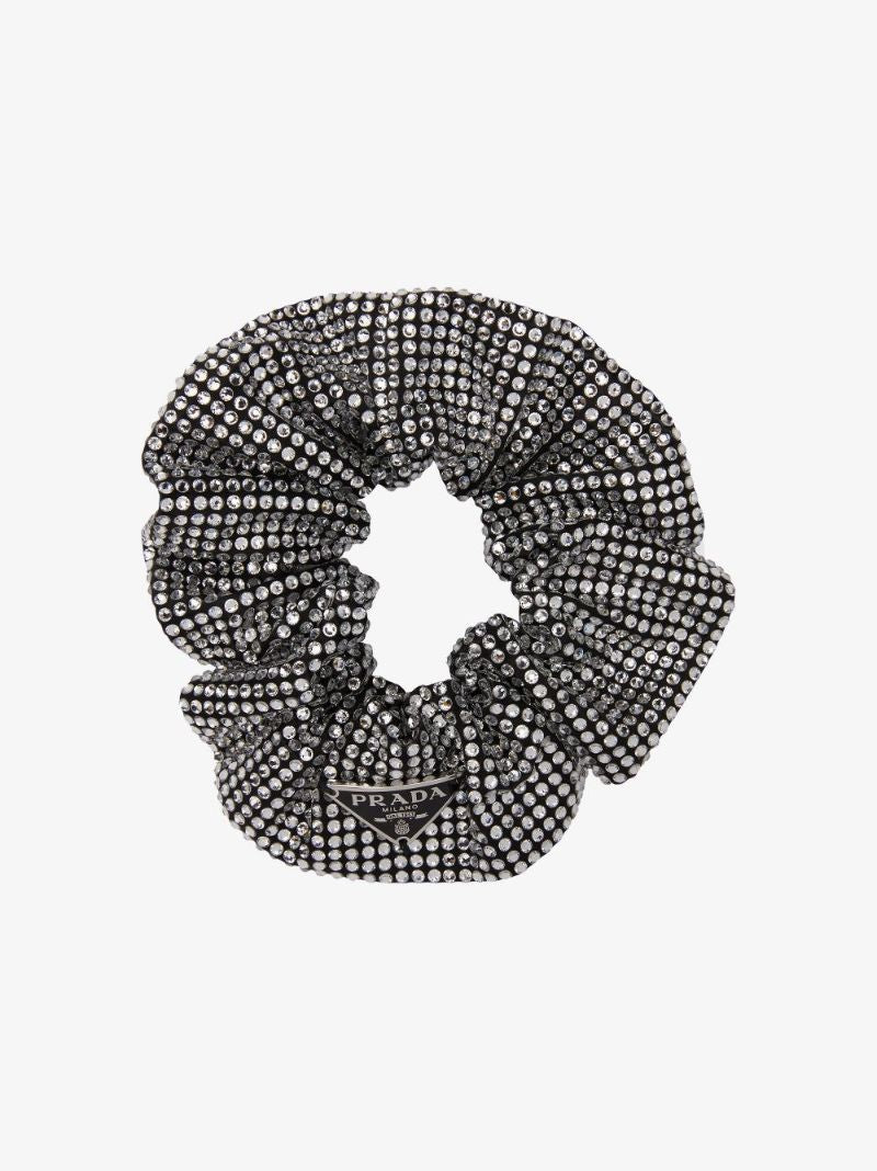 Black Logo Plaque Crystal Scrunchie