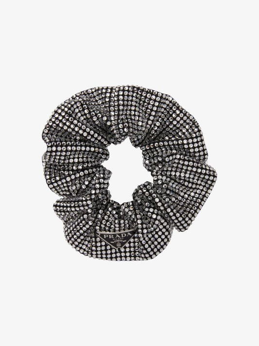 Black Logo Plaque Crystal Scrunchie