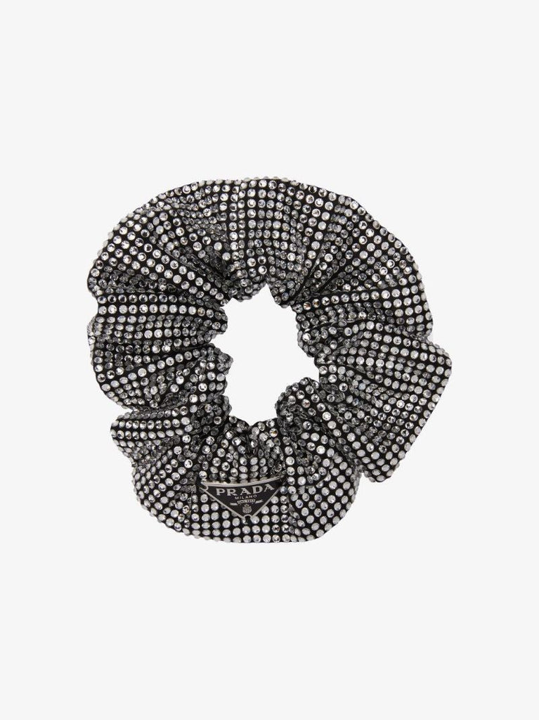 Black Logo Plaque Crystal Scrunchie