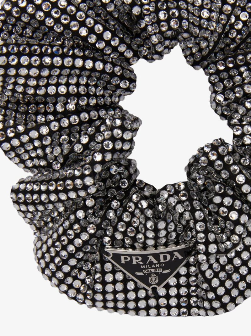 Black Logo Plaque Crystal Scrunchie